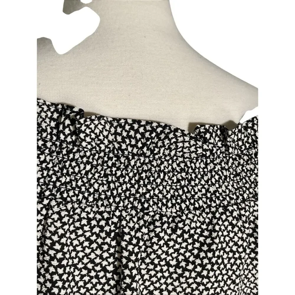 Michael Kors Women's Blouse Top 3/4 Tie Sleeve Black & White Small